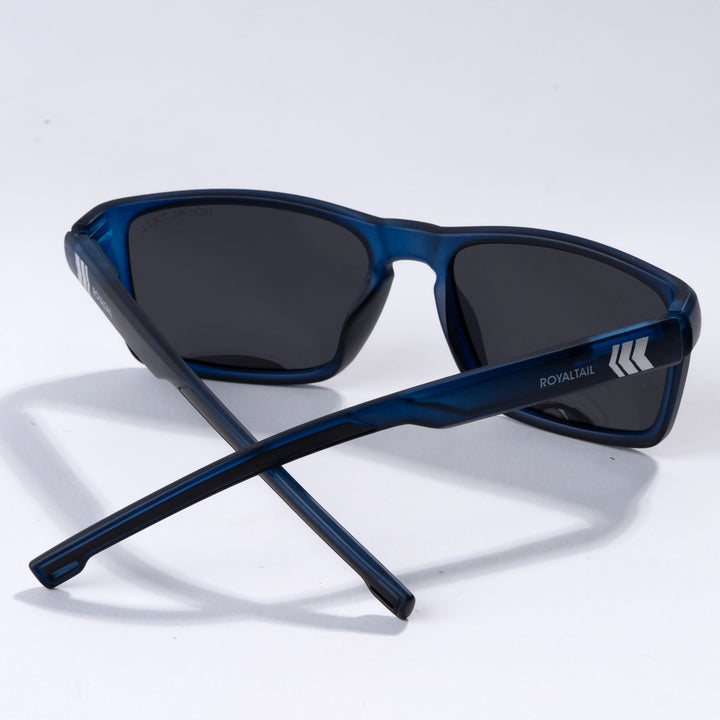 Black Lens Blue Frame Full Rim Rectangle Square Polarized Sunglasses - ROYALTAIL