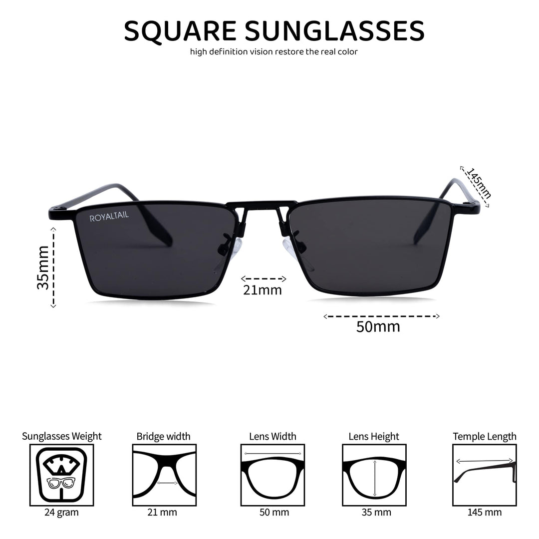 Blitz Black Rectangle Sunglasses For Men & Women - ROYALTAIL
