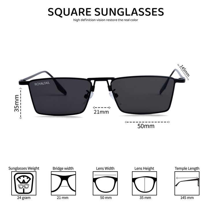 Blitz Black Rectangle Sunglasses For Men & Women - ROYALTAIL
