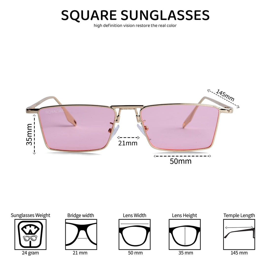 Blitz Gold Pink Rectangle Sunglasses For Men & Women - ROYALTAIL