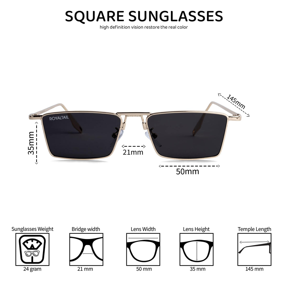 Blitz Gold Black Rectangle Sunglasses For Men & Women - ROYALTAIL