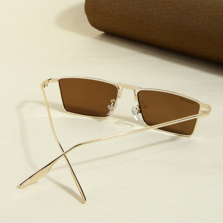 Blitz Gold Brown Rectangle Sunglasses For Men & Women - ROYALTAIL