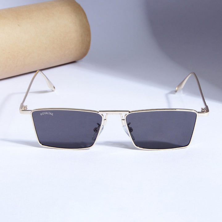 Blitz Gold Black Rectangle Sunglasses For Men & Women - ROYALTAIL