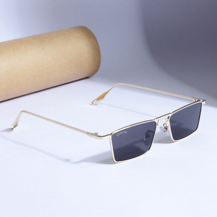 Blitz Gold Black Rectangle Sunglasses For Men & Women - ROYALTAIL