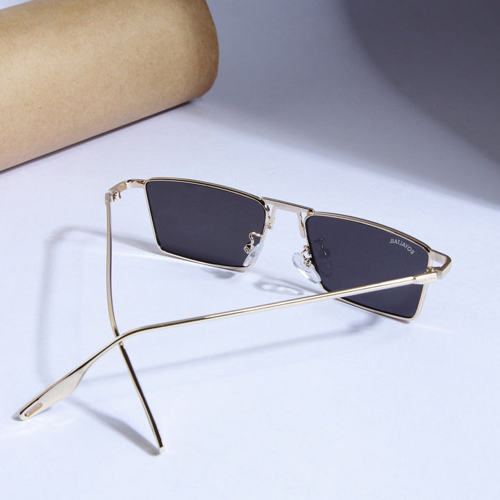 Blitz Gold Black Rectangle Sunglasses For Men & Women - ROYALTAIL