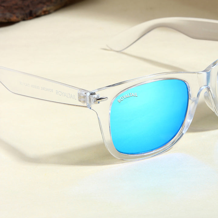 Aqua Blue Glass and Clear Frame Wayfarer Sunglasses for Men and Women - ROYALTAIL
