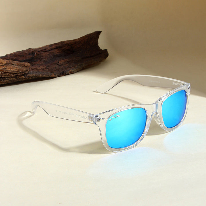 Aqua Blue Glass and Clear Frame Wayfarer Sunglasses for Men and Women - ROYALTAIL