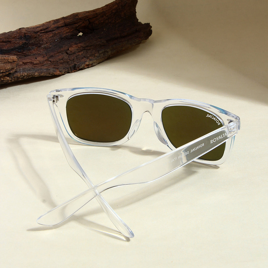 Aqua Blue Glass and Clear Frame Wayfarer Sunglasses for Men and Women - ROYALTAIL