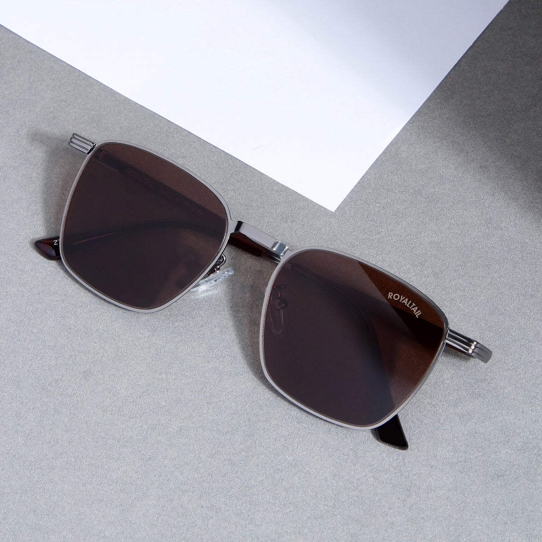 Brown Metal Frame And Polycarbonate Glass Square Sunglasses For Men & Women - ROYALTAIL