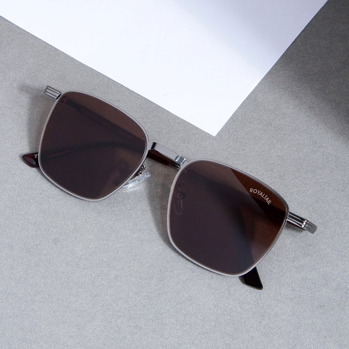 Brown Metal Frame And Polycarbonate Glass Square Sunglasses For Men & Women - ROYALTAIL