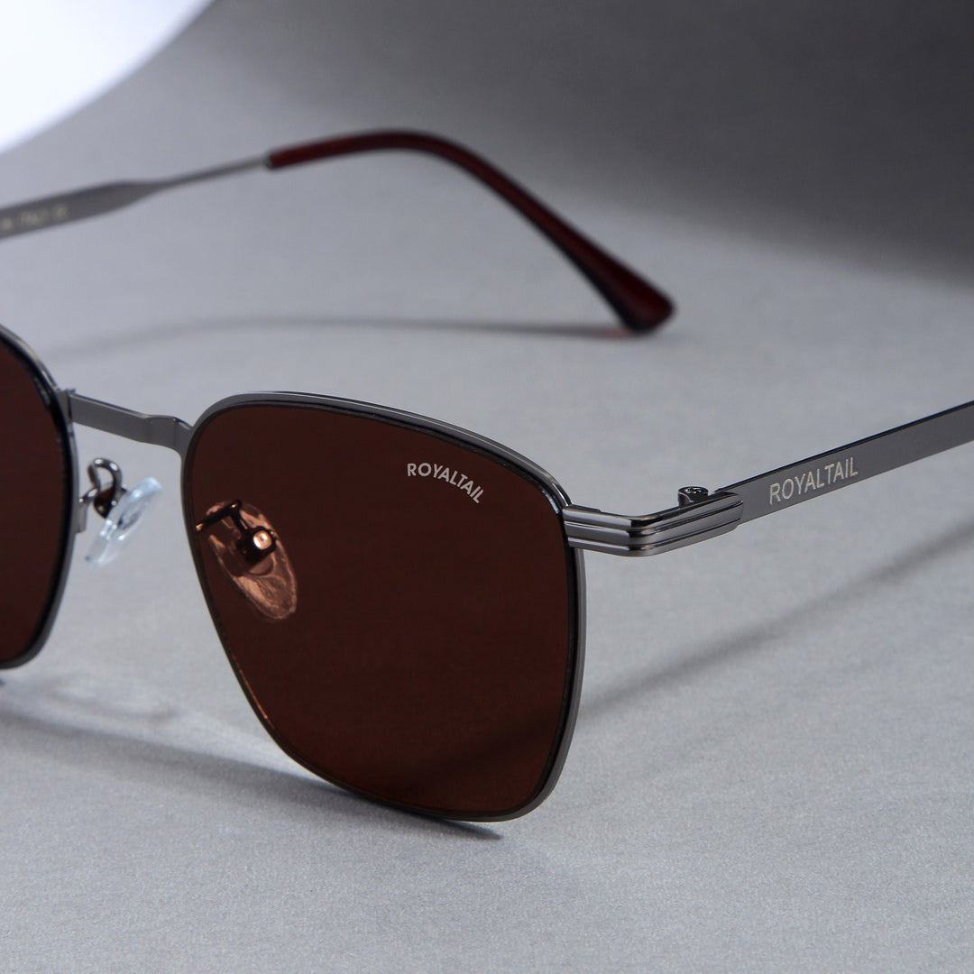 Brown Metal Frame And Polycarbonate Glass Square Sunglasses For Men & Women - ROYALTAIL