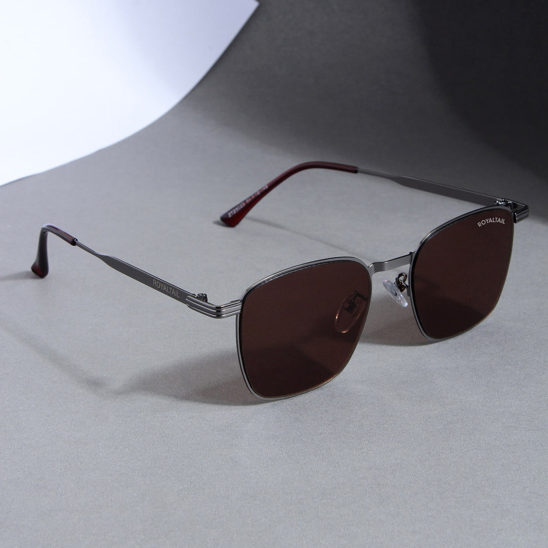 Brown Metal Frame And Polycarbonate Glass Square Sunglasses For Men & Women - ROYALTAIL