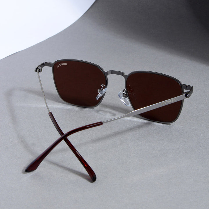 Brown Metal Frame And Polycarbonate Glass Square Sunglasses For Men & Women - ROYALTAIL