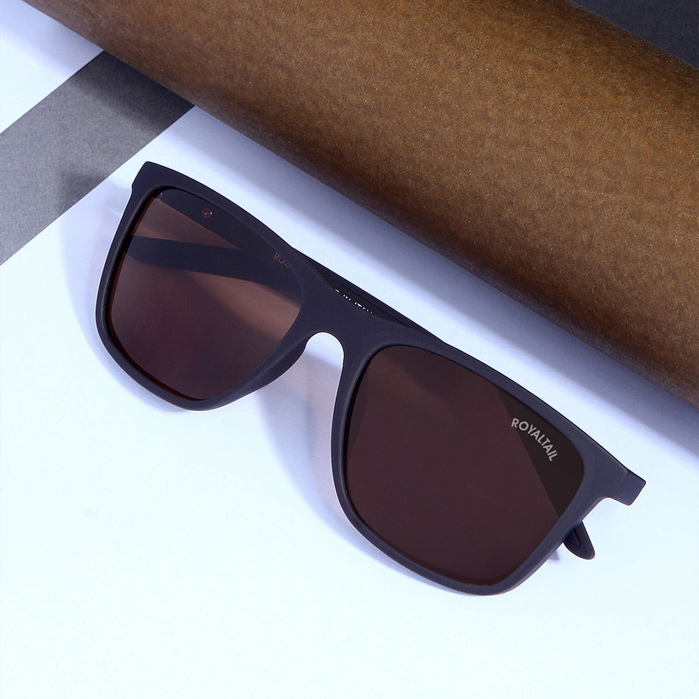 Knockdown Brown Square Sunglasses For Men & Women - ROYALTAIL