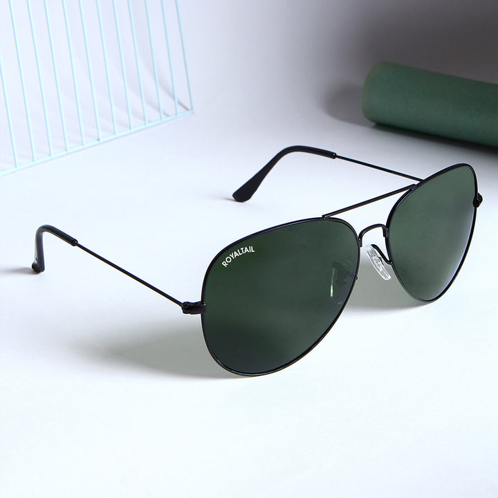 Green Glass And Black Frame Aviator Sunglasses For Men And Women - ROYALTAIL