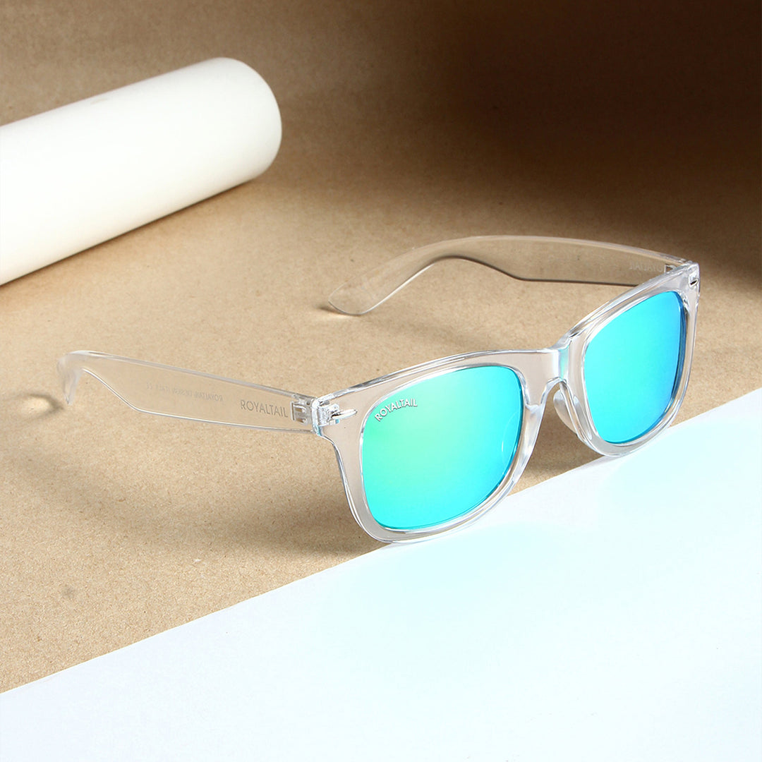 Aqua Green Glass and Clear Frame Wayfarer Sunglasses for Men and Women - ROYALTAIL