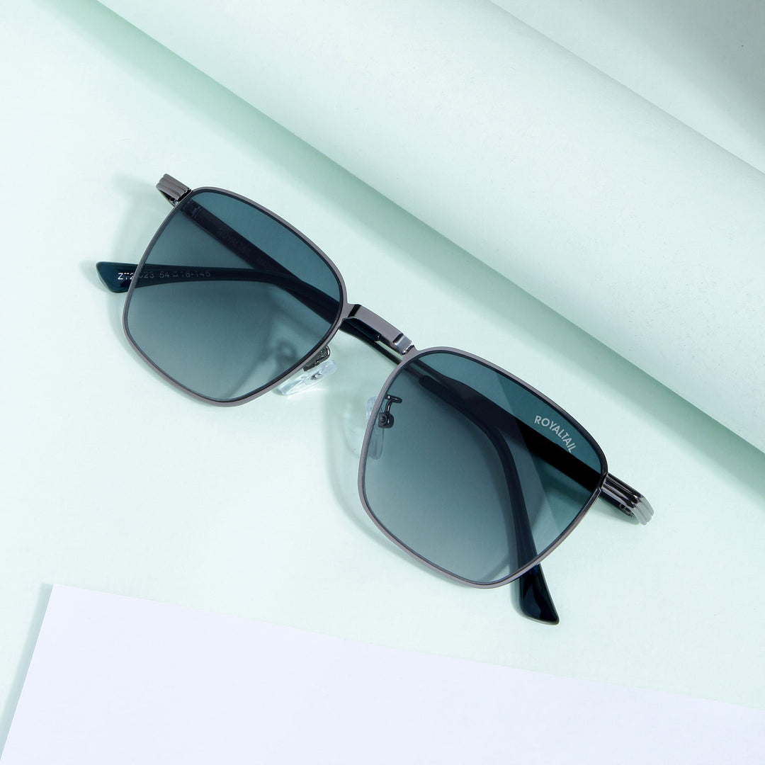Grey Metal Frame And Polycarbonate Glass Square Sunglasses For Men & Women - ROYALTAIL