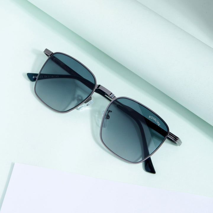 Grey Metal Frame And Polycarbonate Glass Square Sunglasses For Men & Women - ROYALTAIL