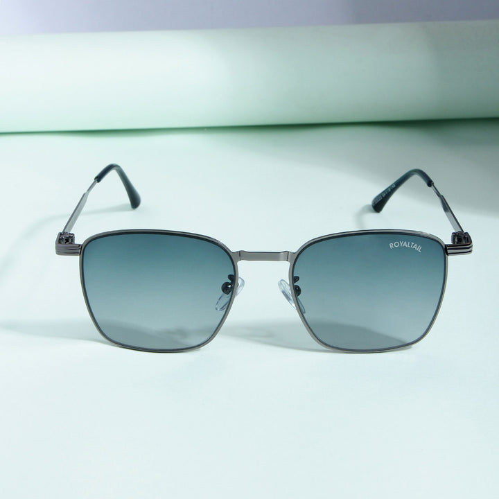 Grey Metal Frame And Polycarbonate Glass Square Sunglasses For Men & Women - ROYALTAIL