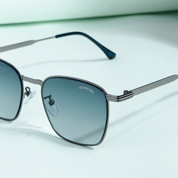 Grey Metal Frame And Polycarbonate Glass Square Sunglasses For Men & Women - ROYALTAIL