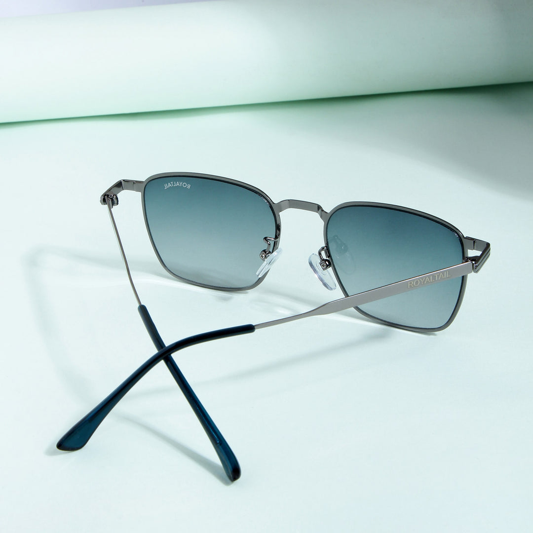 Grey Metal Frame And Polycarbonate Glass Square Sunglasses For Men & Women - ROYALTAIL