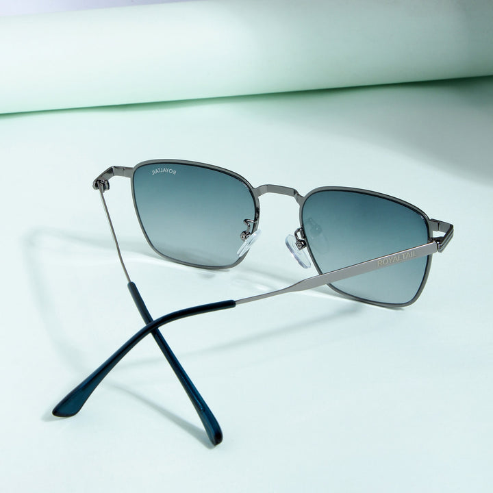 Grey Metal Frame And Polycarbonate Glass Square Sunglasses For Men & Women - ROYALTAIL