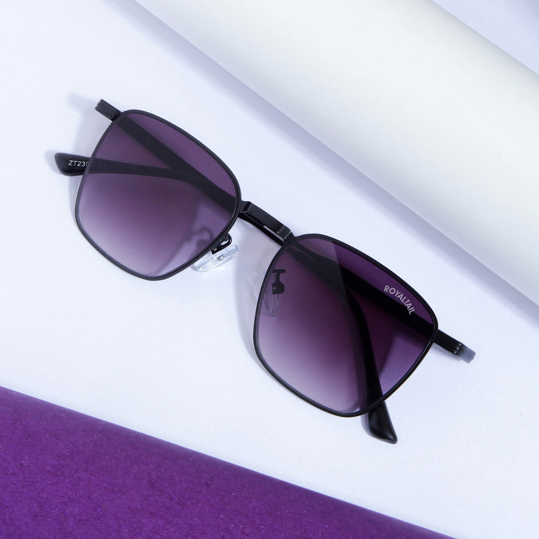 Black Metal Frame And Polycarbonate Glass Square Sunglasses For Men & Women - ROYALTAIL
