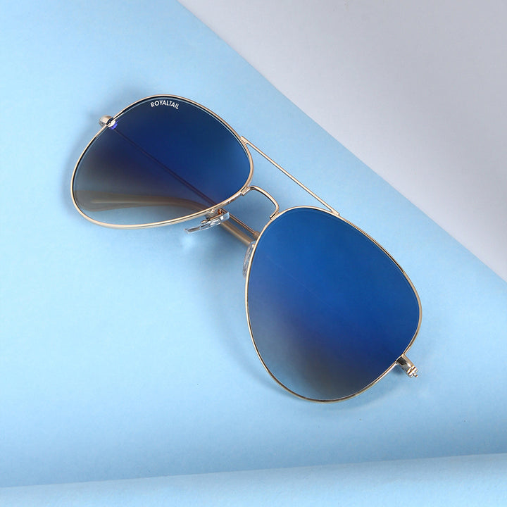 Light Blue Gradient Glass And Golden Frame Aviator Sunglasses For Men And Women - ROYALTAIL