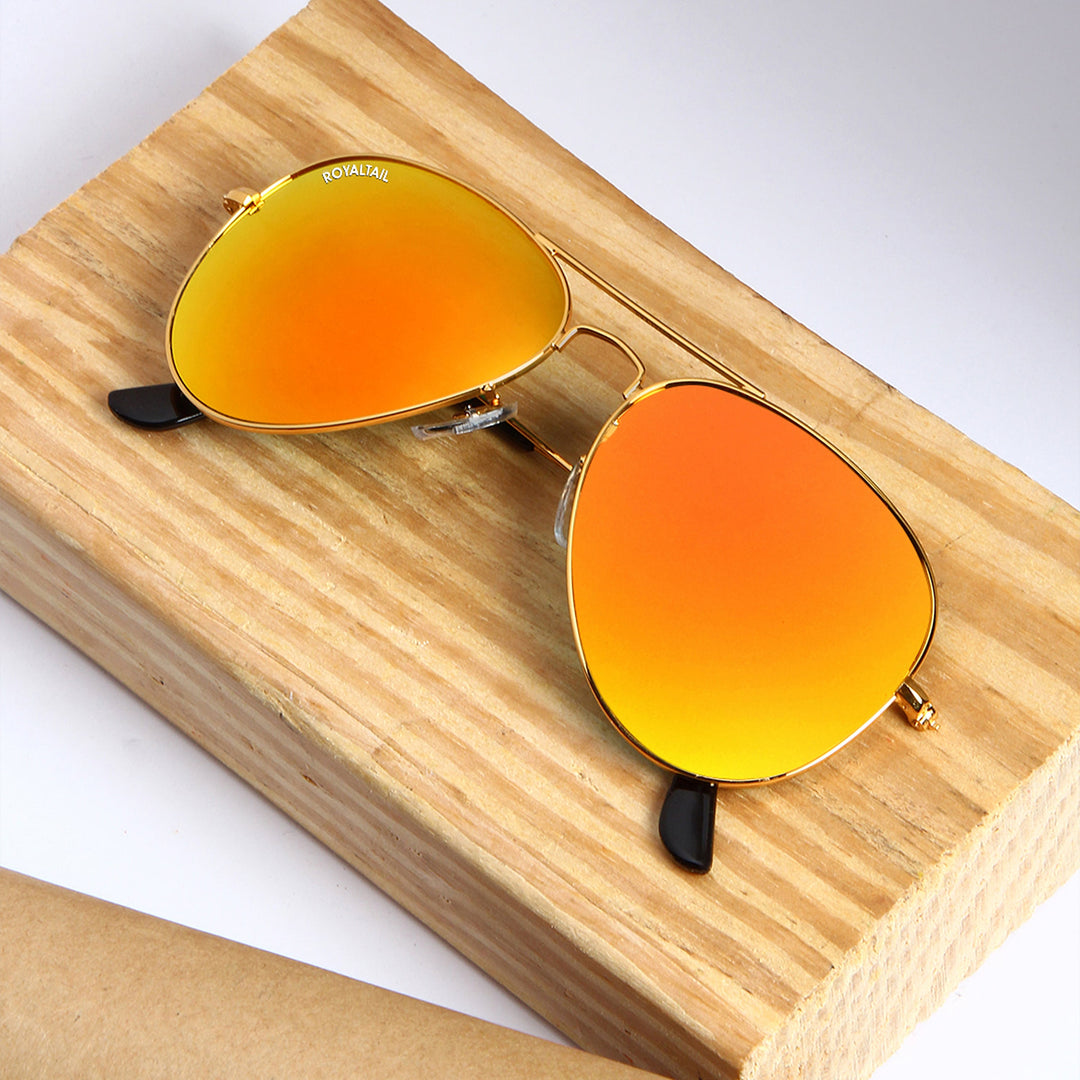 Orange Glass And Gold Frame Aviator Sunglasses For Men And Women - ROYALTAIL