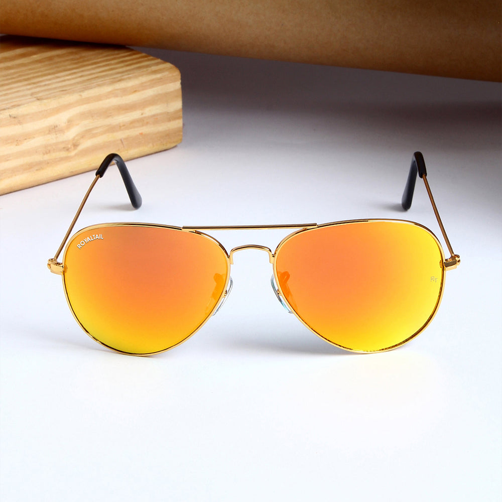 Orange Glass And Gold Frame Aviator Sunglasses For Men And Women - ROYALTAIL