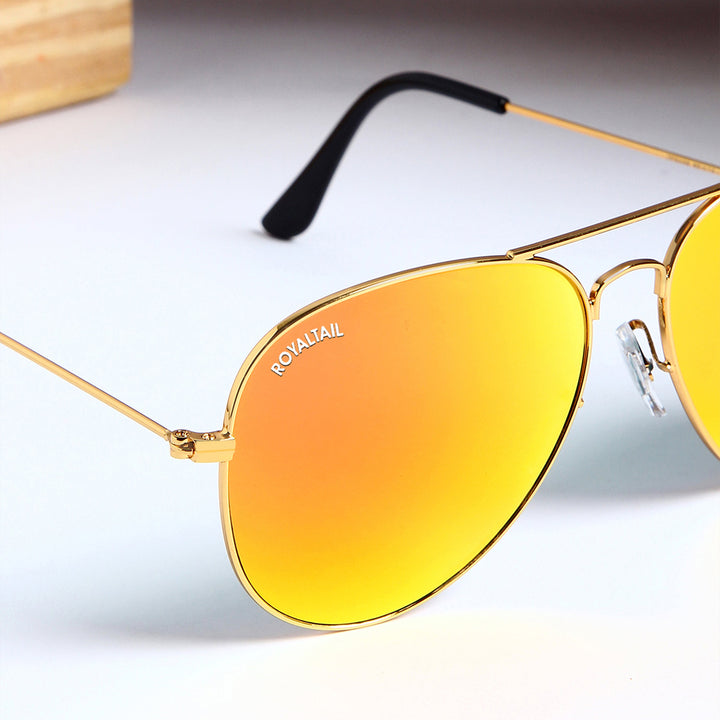 Orange Glass And Gold Frame Aviator Sunglasses For Men And Women - ROYALTAIL
