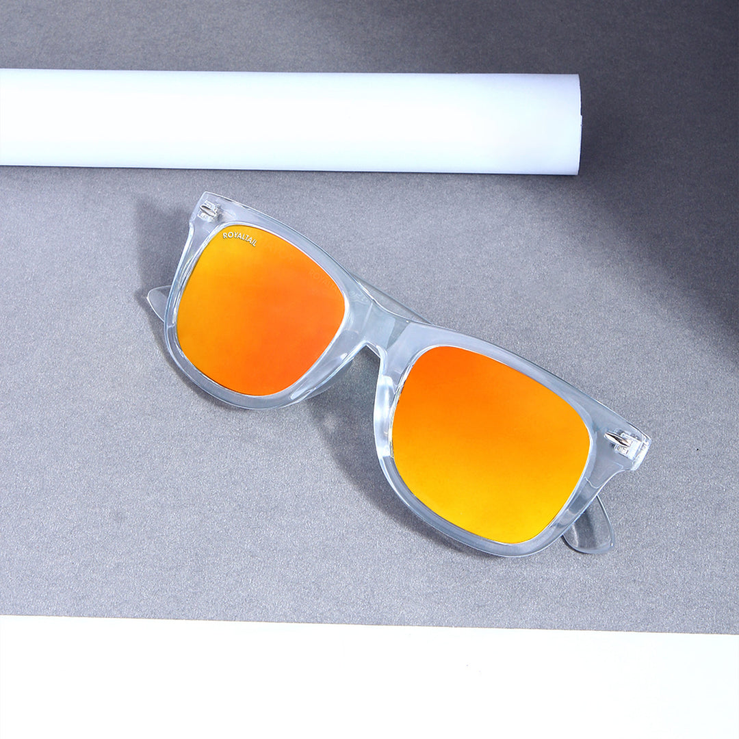 Orange Glass and Clear Frame Wayfarer Sunglasses for Men and Women - ROYALTAIL