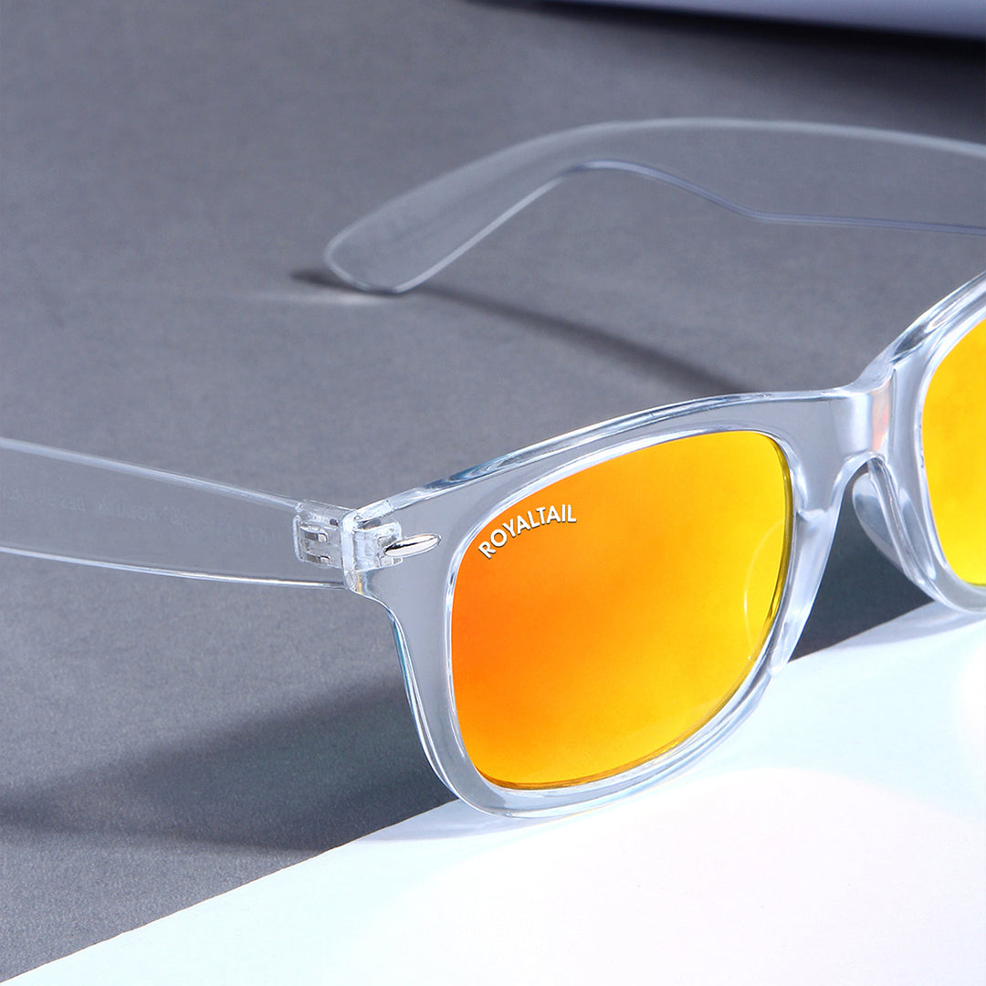 Orange Glass and Clear Frame Wayfarer Sunglasses for Men and Women - ROYALTAIL