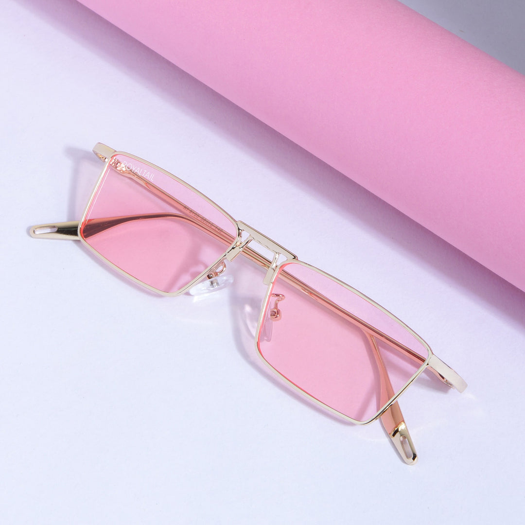 Blitz Gold Pink Rectangle Sunglasses For Men & Women - ROYALTAIL