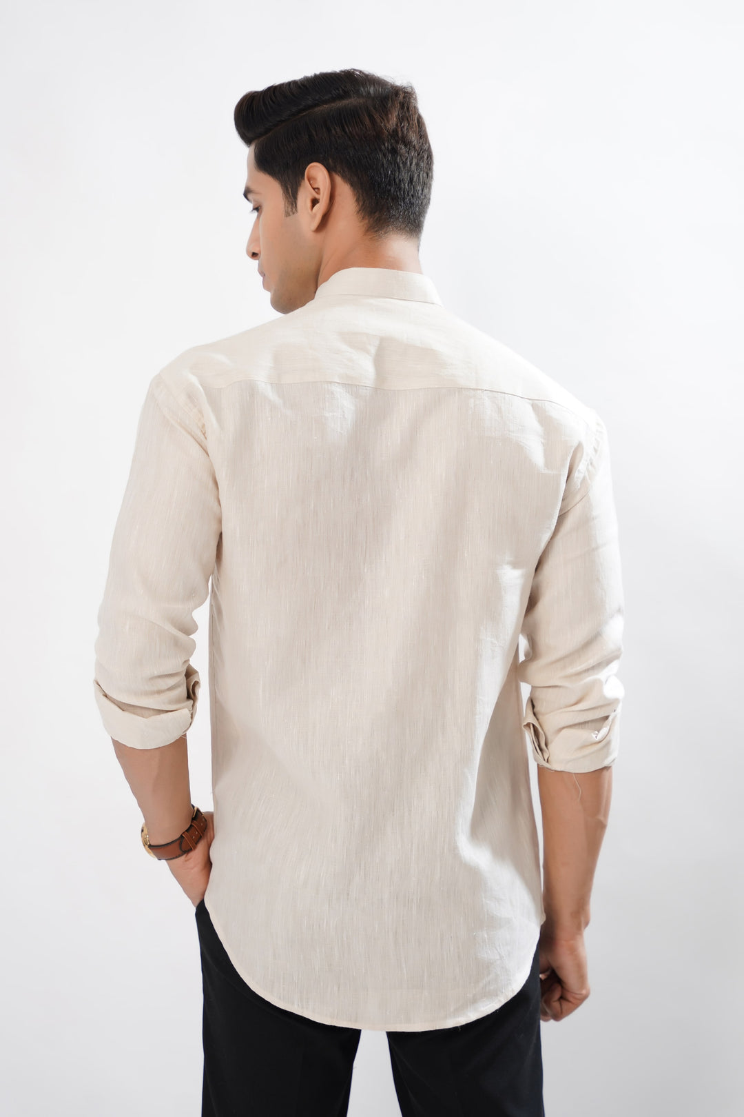 Cream Luxurious Mandarin Collar Linen Shirt - ROYALTAIL