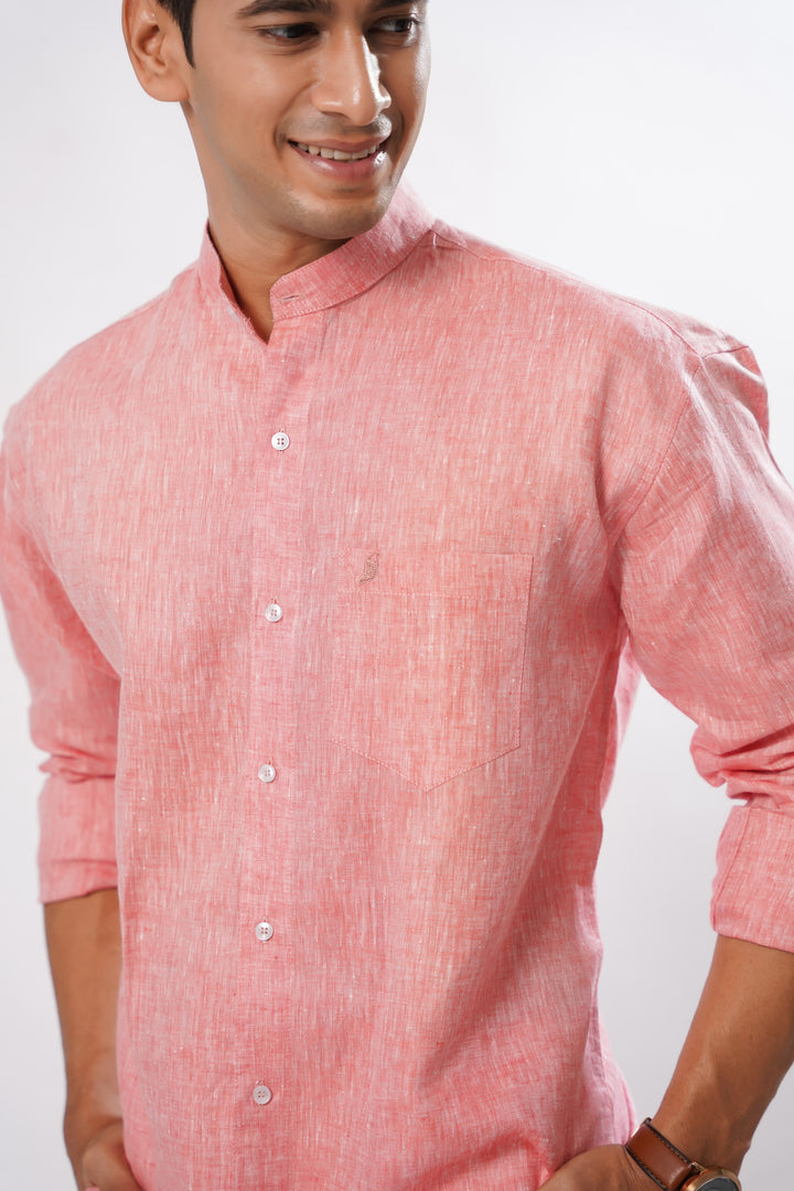 Currant Red Luxurious Mandarin Collar Linen Shirt - ROYALTAIL
