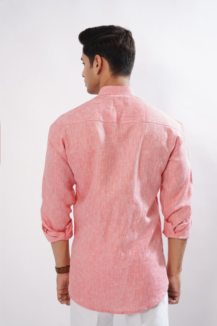 Currant Red Luxurious Mandarin Collar Linen Shirt - ROYALTAIL