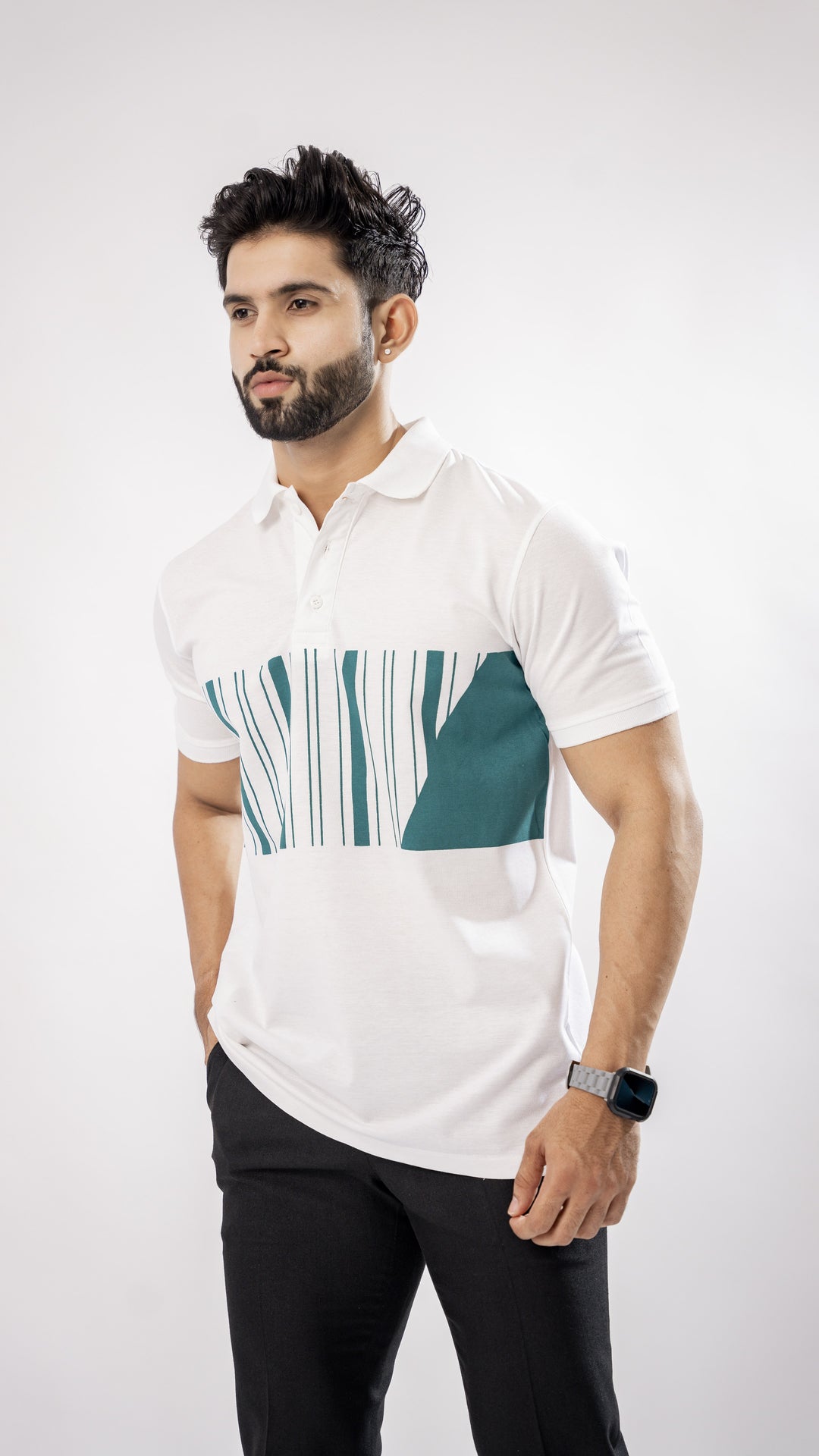 BRIGHT WHITE AND GREEN SUPER SOFT COTTON MERCERISED PIQUE POLO TEE - Royaltail