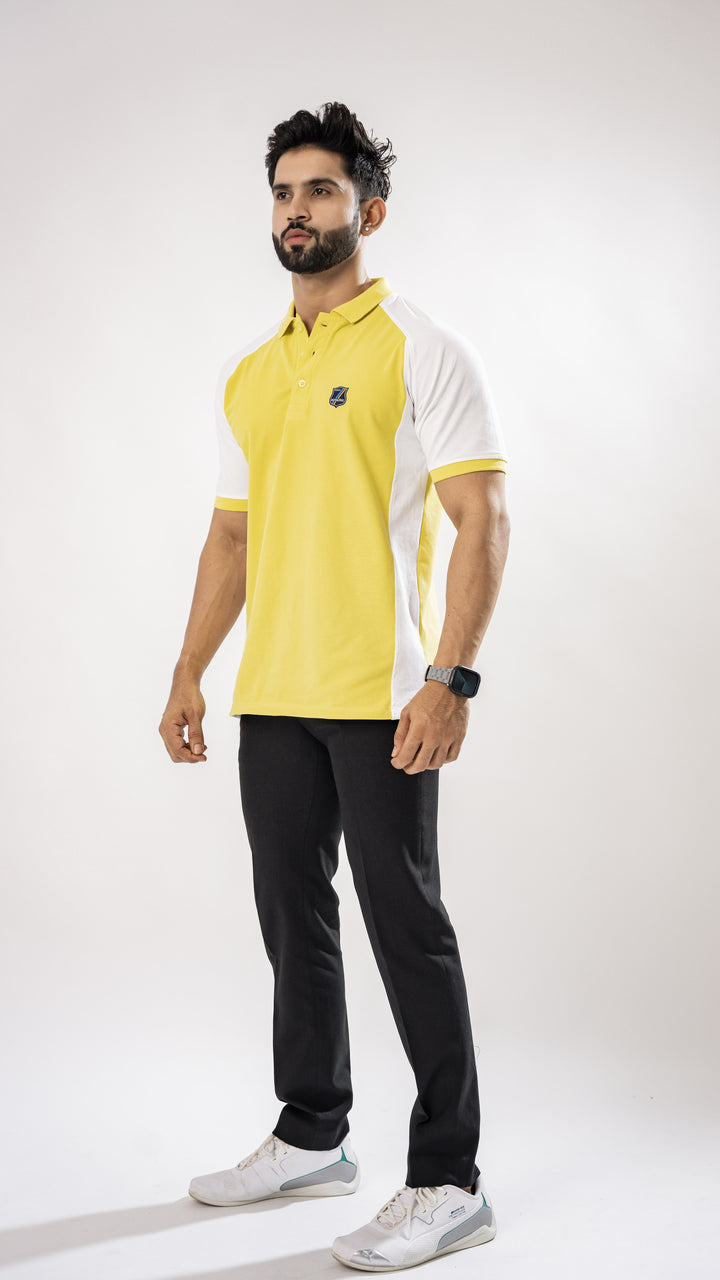 WHITE AND YELLOW SUPER SOFT COTTON MERCERISED PIQUE POLO TEE - Royaltail