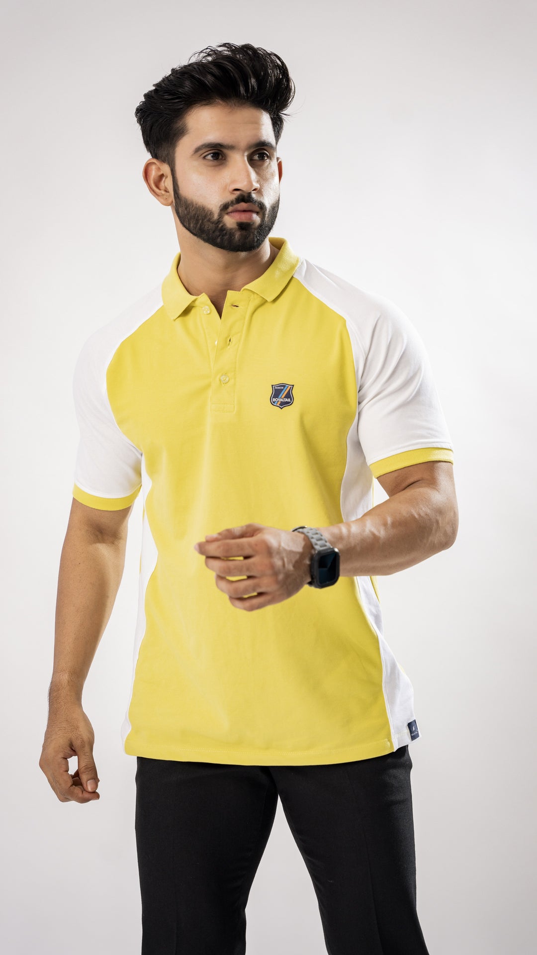 WHITE AND YELLOW SUPER SOFT COTTON MERCERISED PIQUE POLO TEE - Royaltail