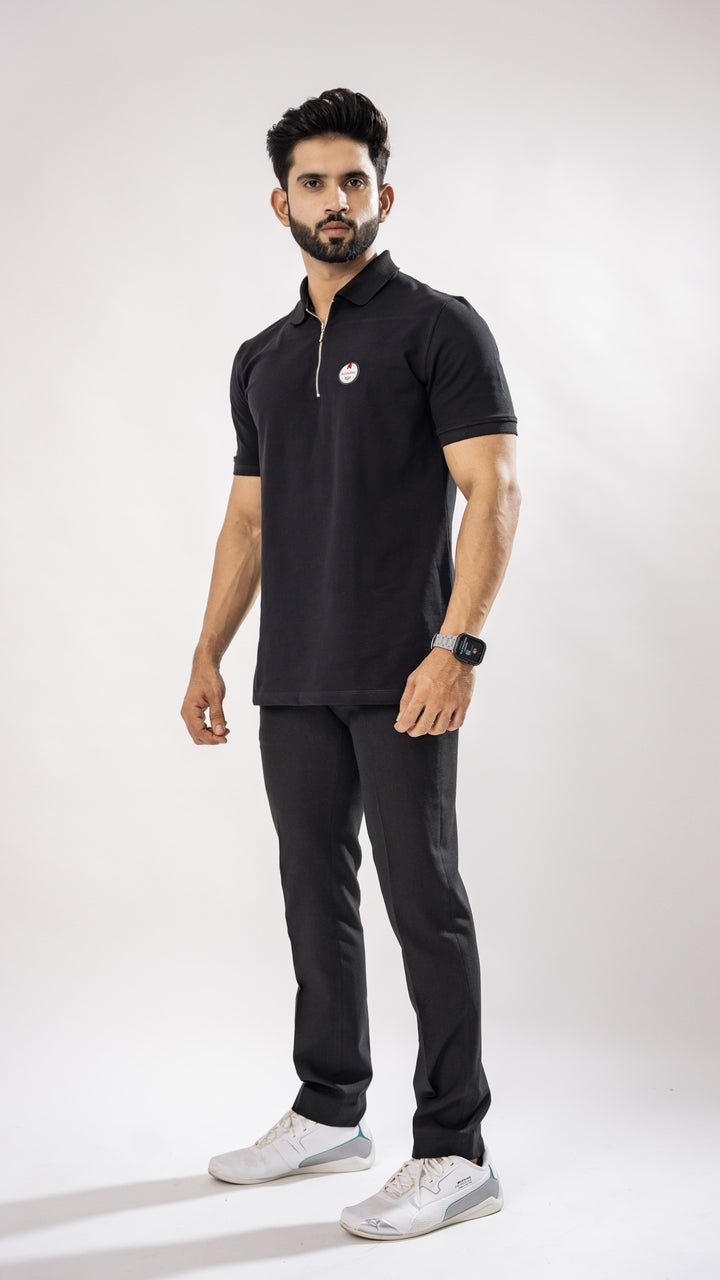 JADE BLACK SUPER SOFT COTTON MERCERISED PIQUE POLO TEE - Royaltail