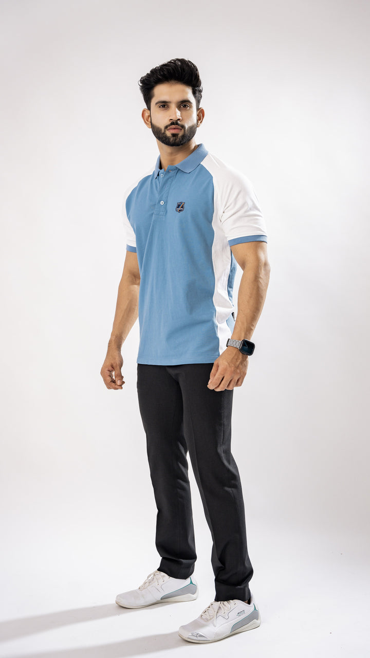 WHITE AND BLUE SUPER SOFT COTTON PREMIUM COTTON POLO - Royaltail