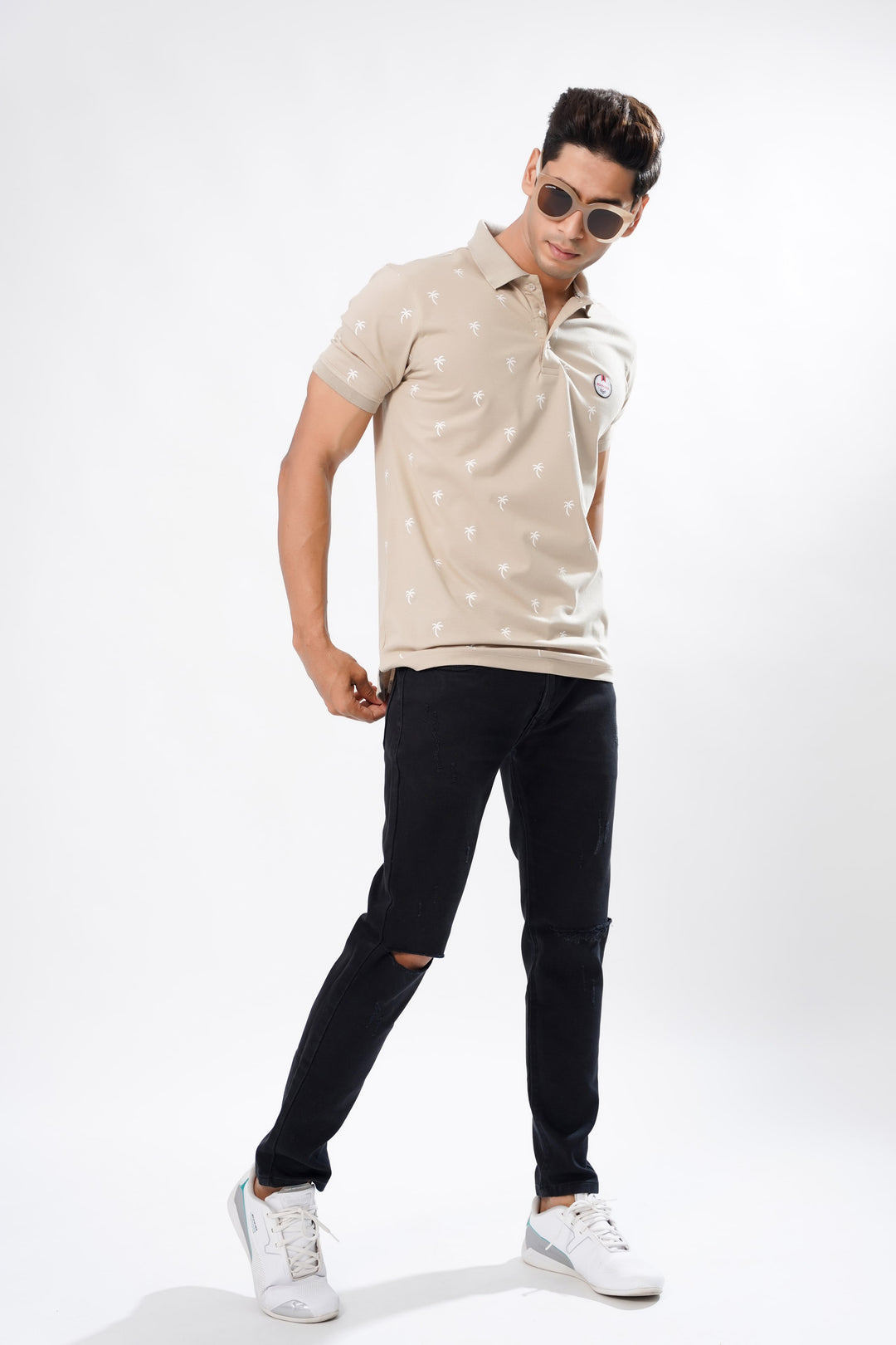 Wafer Cream Printed Cotton Mercerised Pique Polo Tee - ROYALTAIL