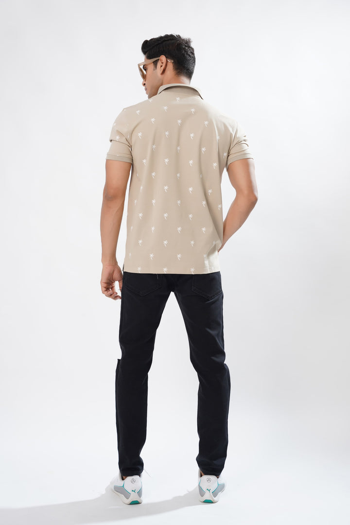 Wafer Cream Printed Cotton Mercerised Pique Polo Tee - ROYALTAIL