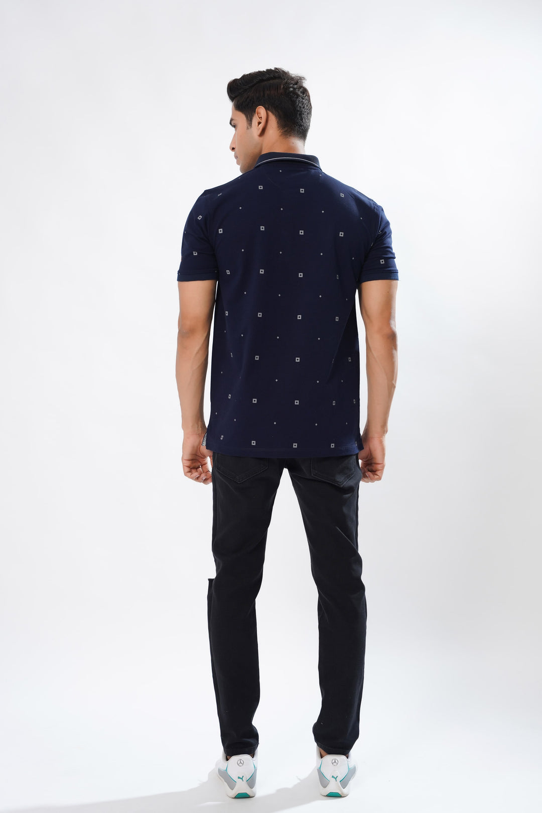 Blue Multicolour Textured Cotton Pique Polo Tshirt - ROYALTAIL