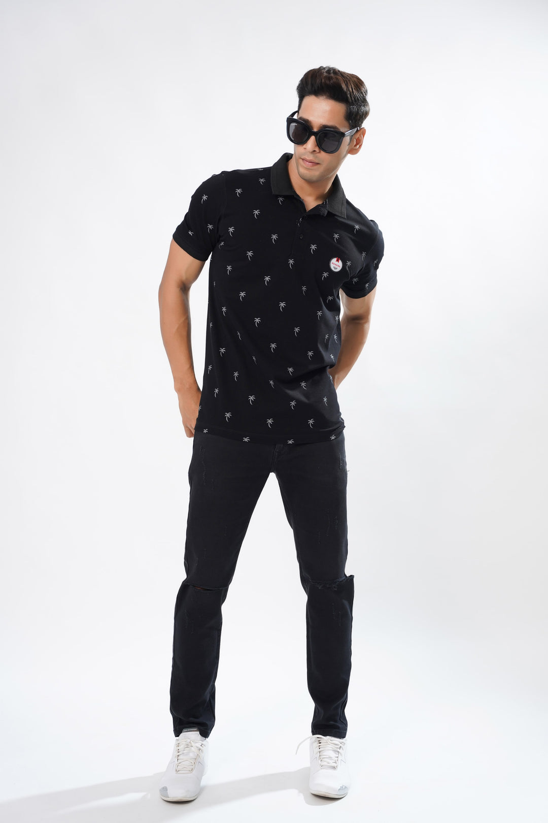 Jade Black And White Textured Cotton Pique Polo T-Shirt - ROYALTAIL