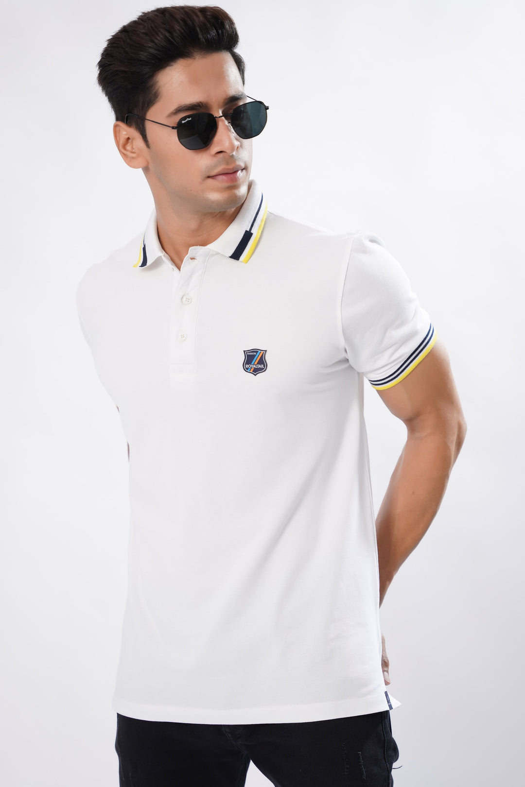 Bright White Organic Cotton Mercerised Pique Polo Tee - ROYALTAIL