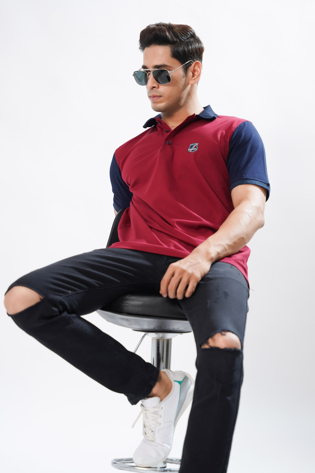 Maroon And Navy Organic Cotton Mercerised Pique Polo Tee - ROYALTAIL