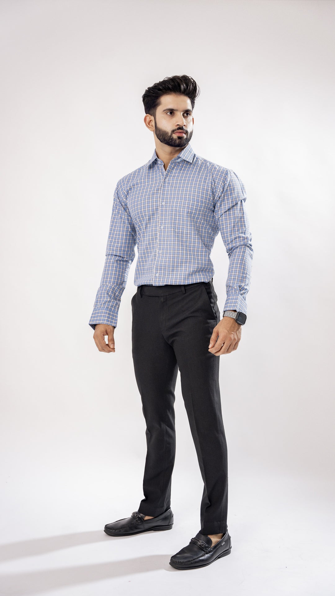 Sky Blue with White Window Pane Premium Check Patterned Giza Cotton Shirt - ROYALTAIL