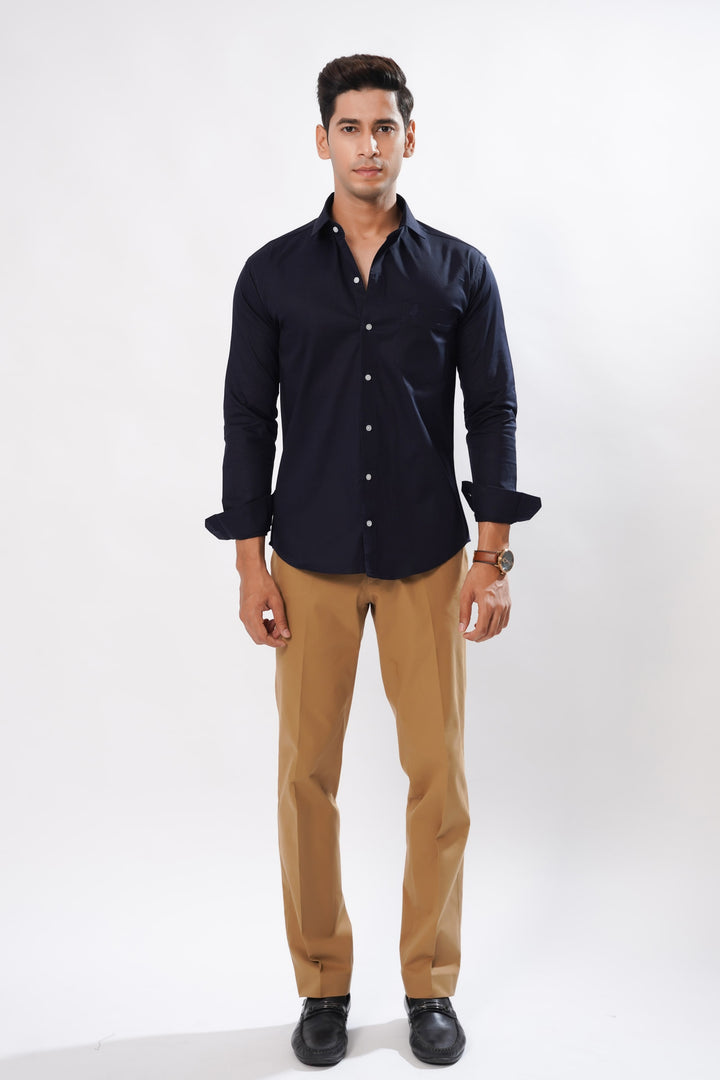 Palermo Navy Blue Solid Oxford Cotton Premium Plaid Shirt - ROYALTAIL